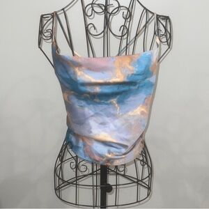 12th Tribe Satin Marble Tie-Back Cowl Top | Boho Luxe (M)